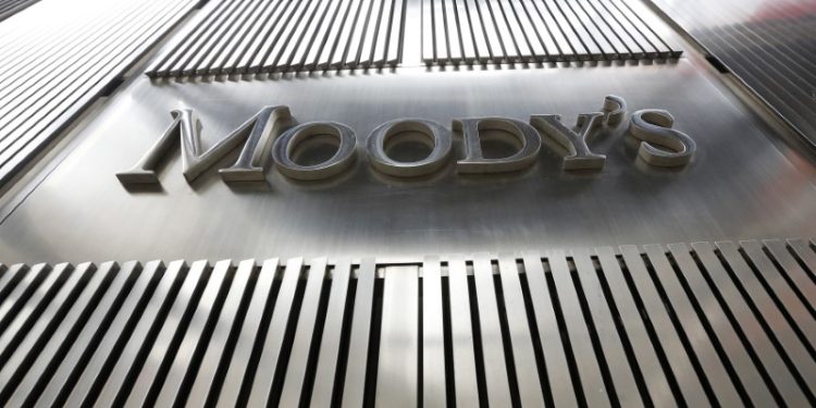 A Moody's sign is displayed on 7 World Trade Center, the company's corporate headquarters in New York. (Reuters photo)